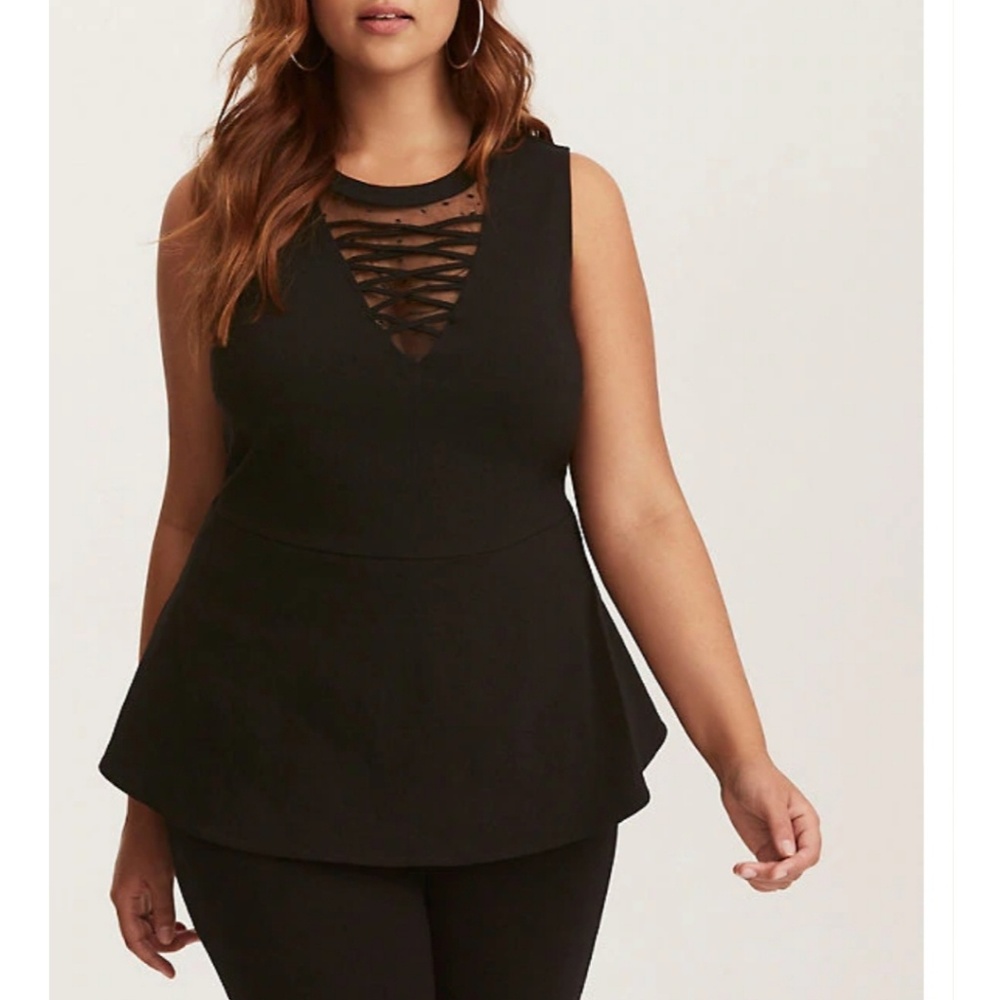 LACE UP MESH PEPLUM TOP